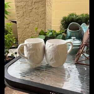 Bordallo Pinheiro White Leaf Coffee Mugs PORTUGAL Set of 2